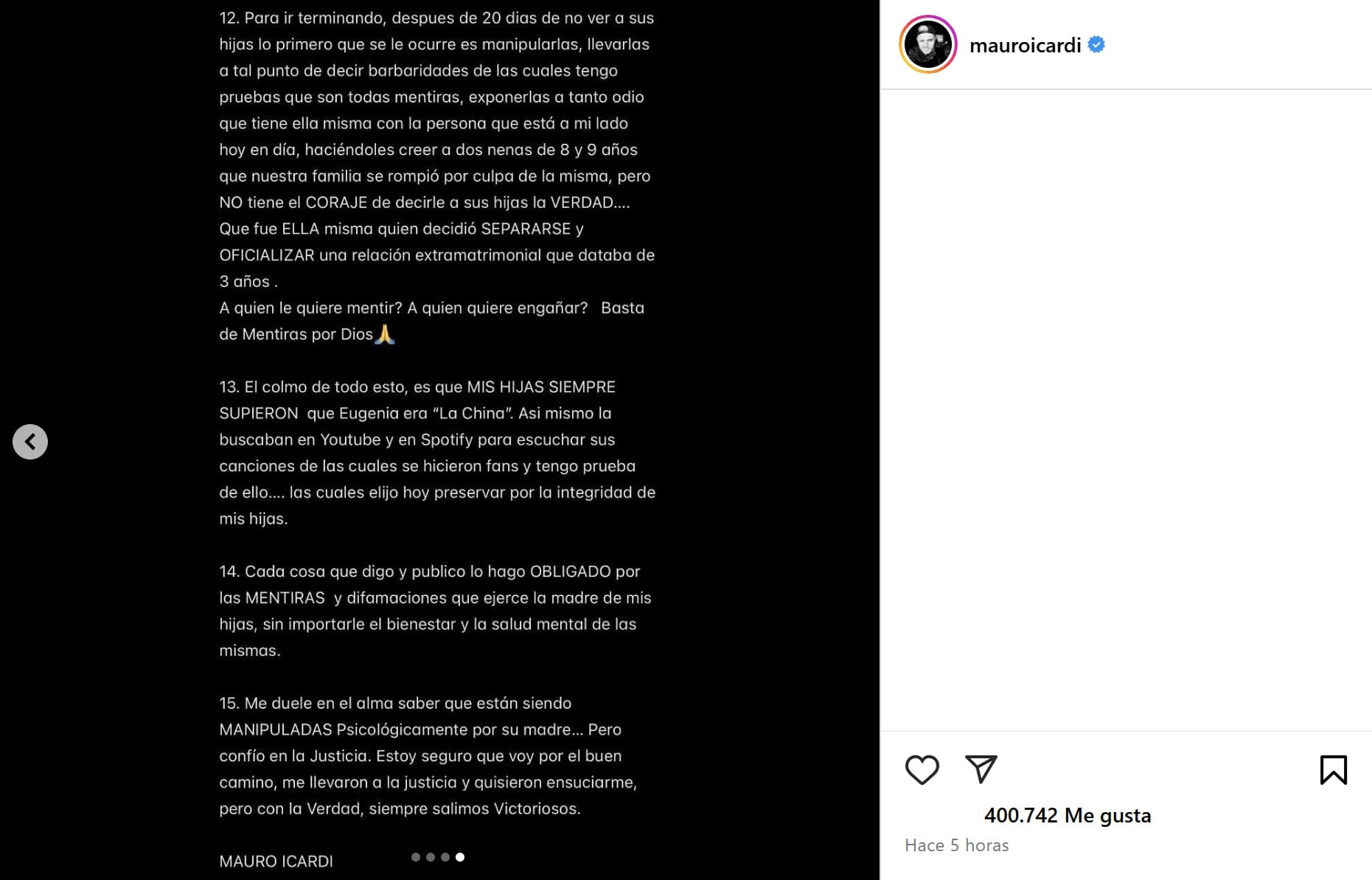 El descargo de Mauro Icardi tras blanquear su relación con China Suárez (Captura de pantalla)