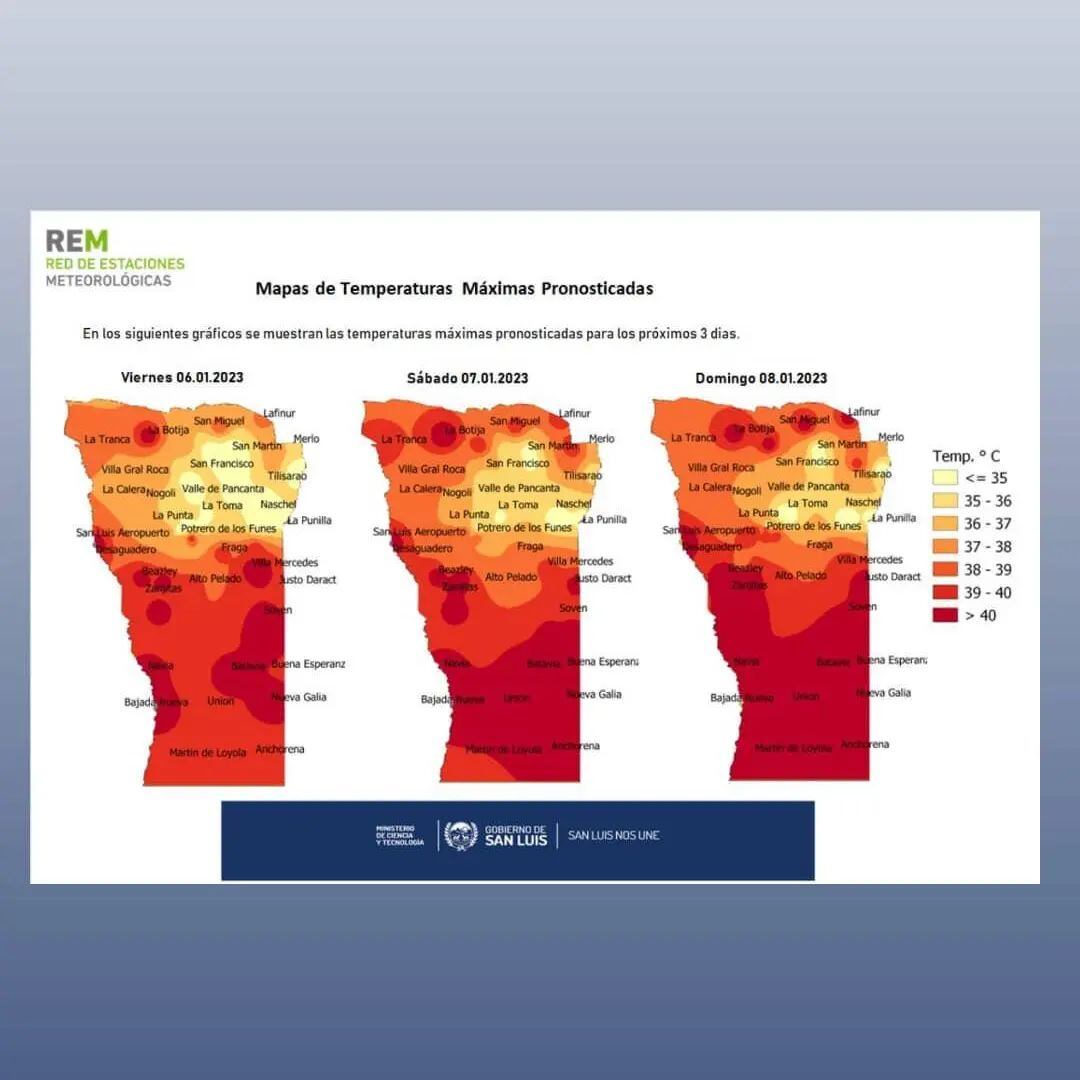 Mapa de temperaturas máximas pronosticadas.