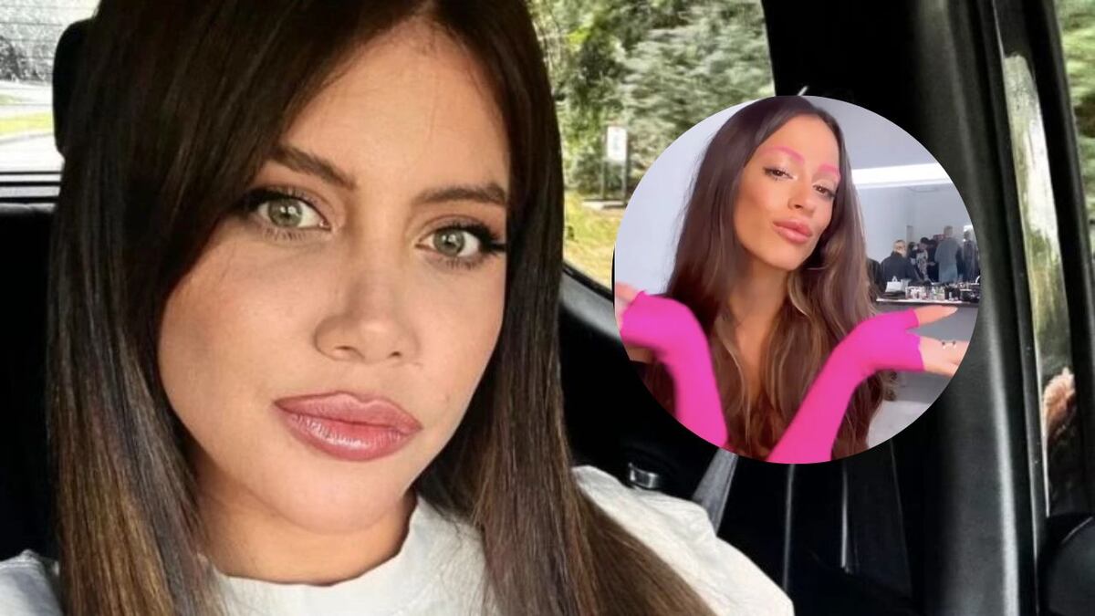 Al estilo de Tini Stoessel, Wanda Nara apareció con las cejas teñidas de fucsia