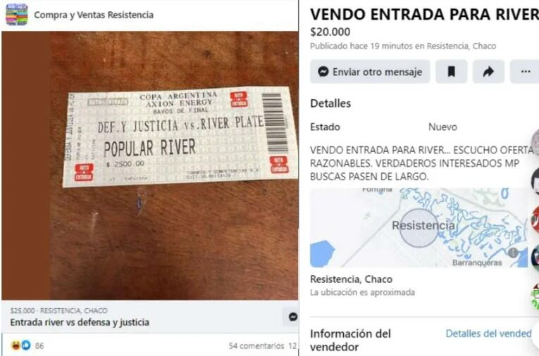 Reventa de entradas para ver a River en Chaco.