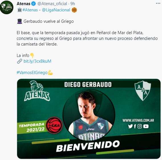 El base Diego Gerbaudo vuelve para otro ciclo en el Griego.