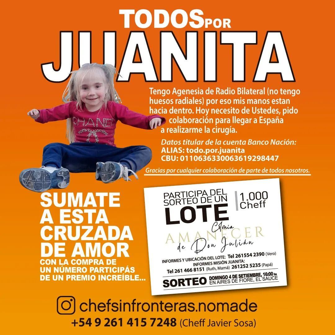 Sorteo todos por Juanita, flyer que subió el chef mendocino a sus redes.