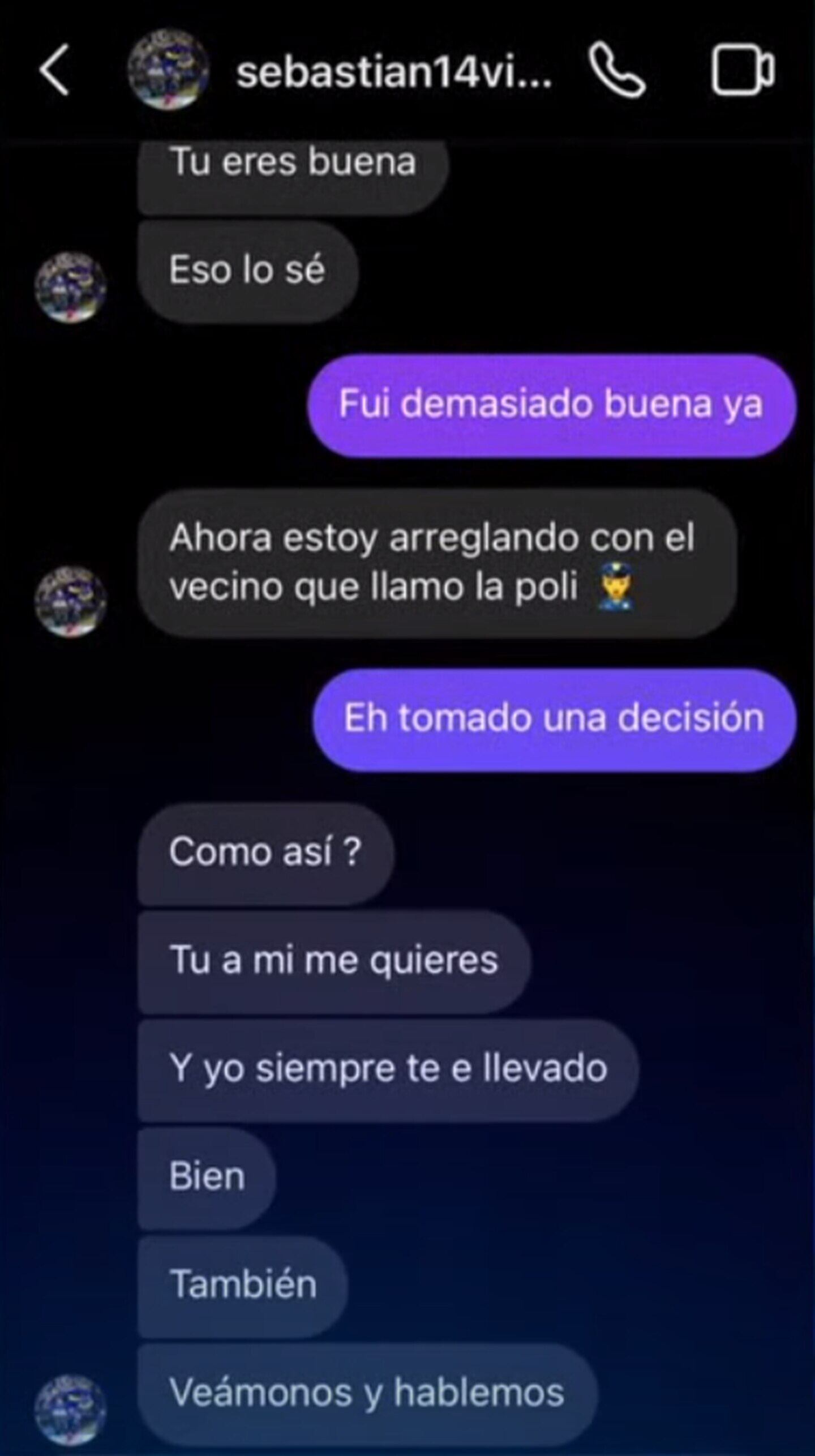 El chat de Sebastián Villa y la denunciante.