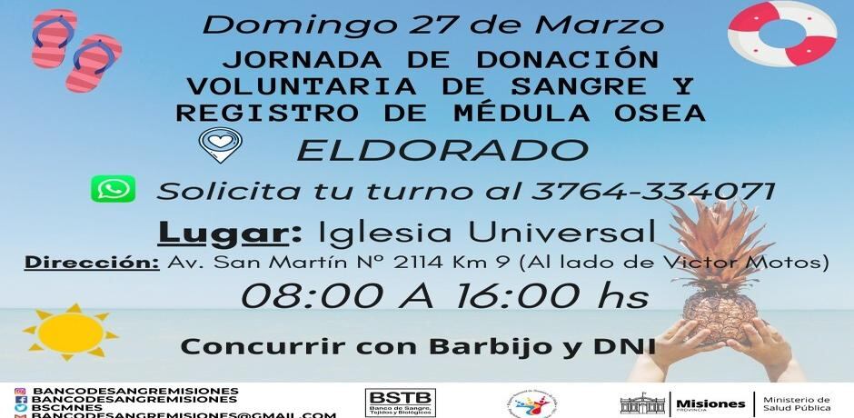 Donación voluntaria de sangre en Eldorado.