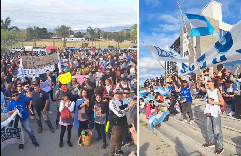 Cientos de maestros y profesores permanecieron en la explanada del Complejo Ministerio del barrio Islas Malvinas aguardando el resultado de la reunión paritaria.