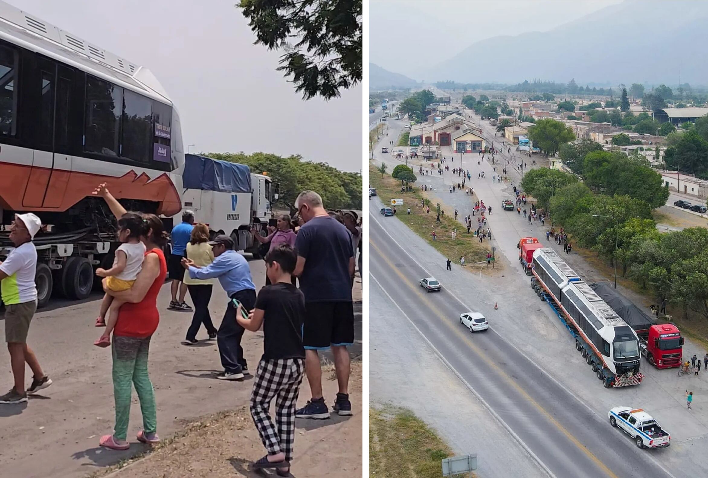 Centenares de fotografías y filmaciones poblaron las redes sociales en las últimas horas mostrando el paso de la duplas por san Salvador de Jujuy. A la derecha, el histórico momento del ingreso de la primera dupla al predio de la estación ferroviaria de Volcán.