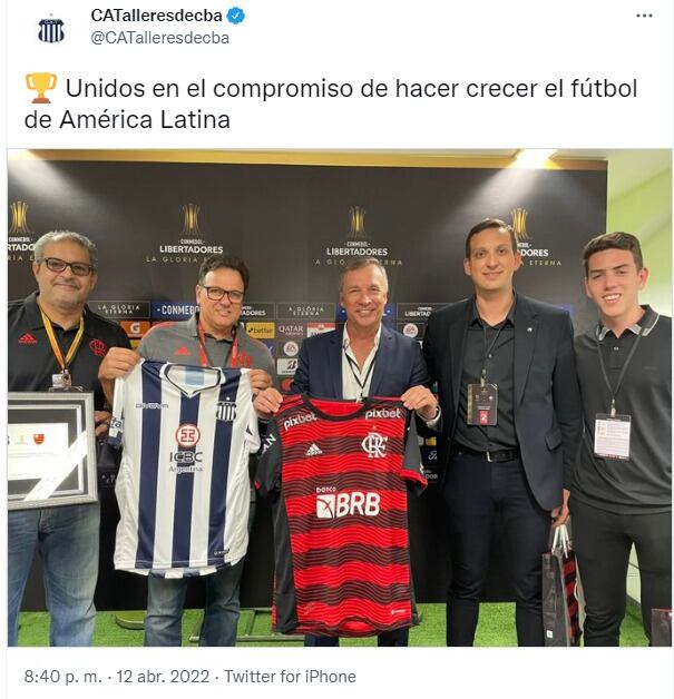 "Unidos en el compromiso de hacer crecer el fútbol de América Latina", escribieron en las redes de Talleres.