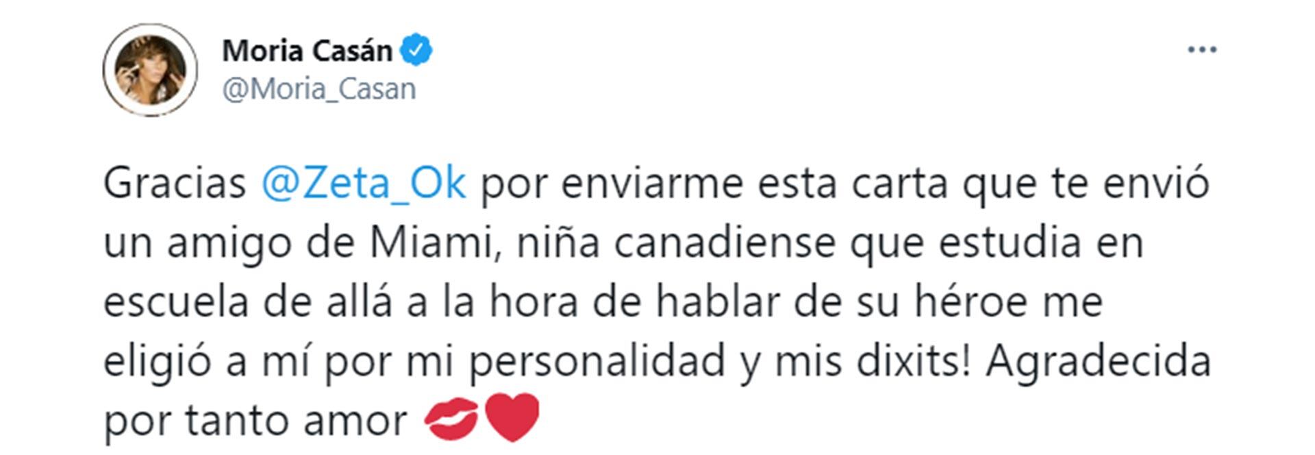 La carta que recibió Moria Casán de una niña canadiense.