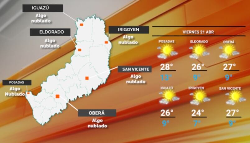 Viernes con continuidad de tiempo bueno, estable y fresco en Misiones.