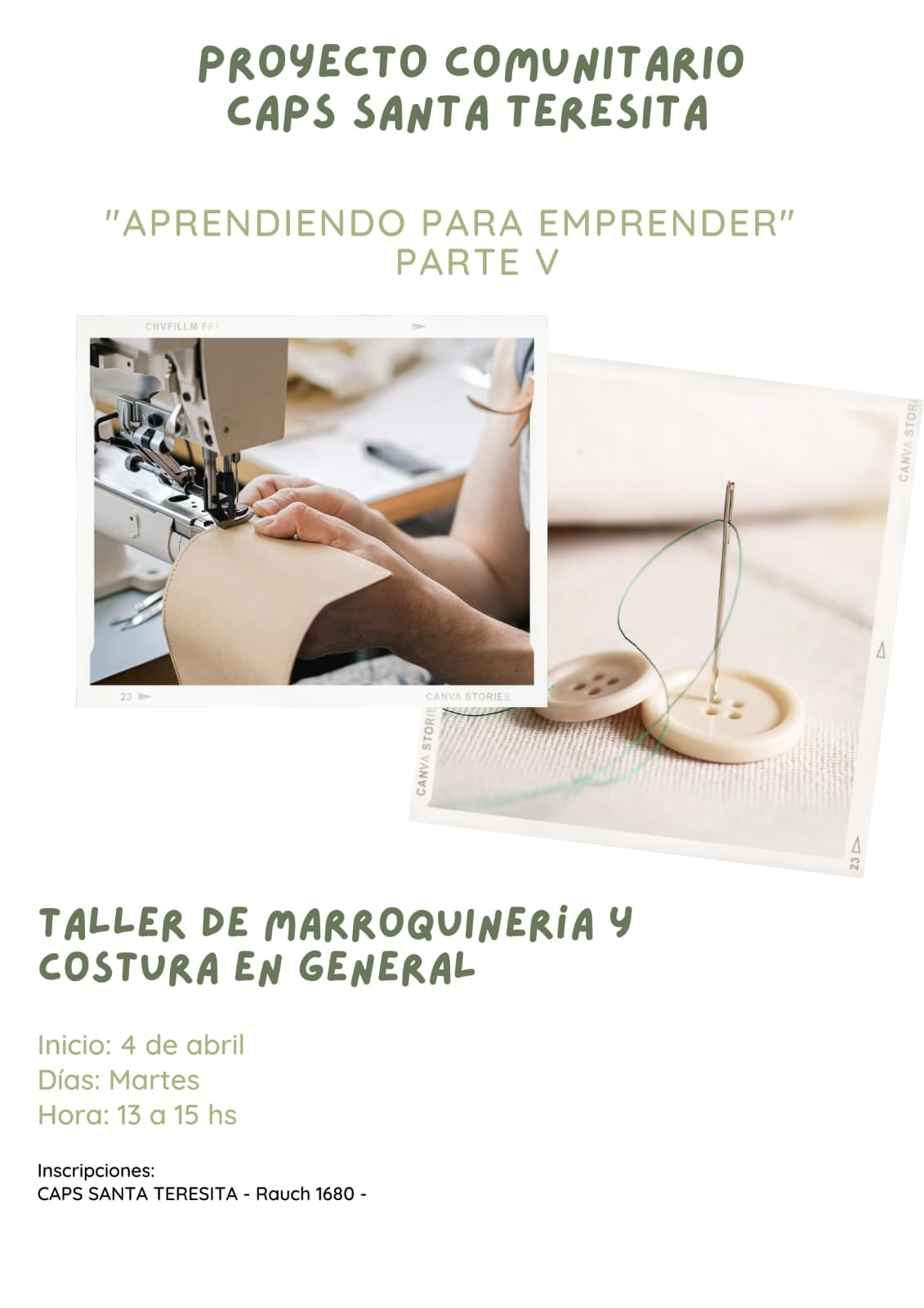 Taller de marroquinería y costura en el Caps del Barrio Santa Teresita de Tres Arroyos