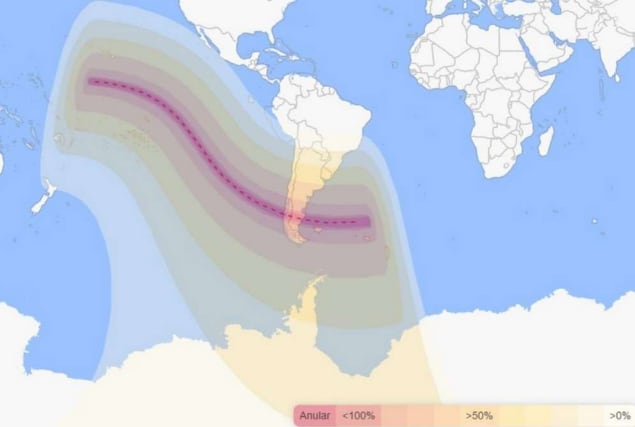 Esta es la franja donde se podrá observar el eclipse anular.