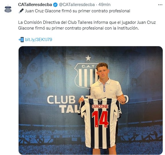 El delantero Juan Cruz Giacone firmó con Talleres hasta diciembre de 2026