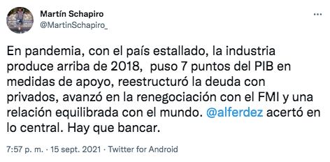 El apoyo que recibió Alberto Fernández por Twitter.