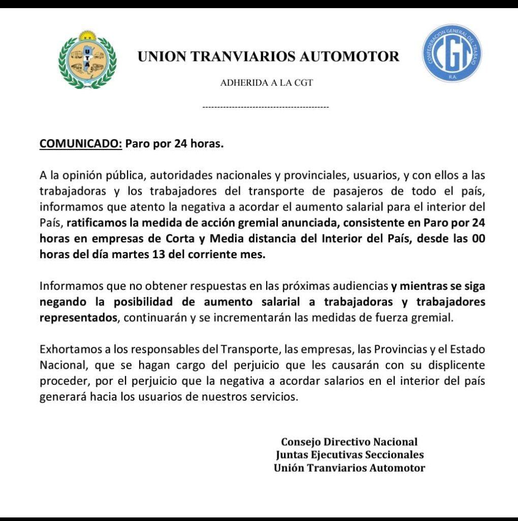 El gremio ratificó su postura mediante un mensaje público.