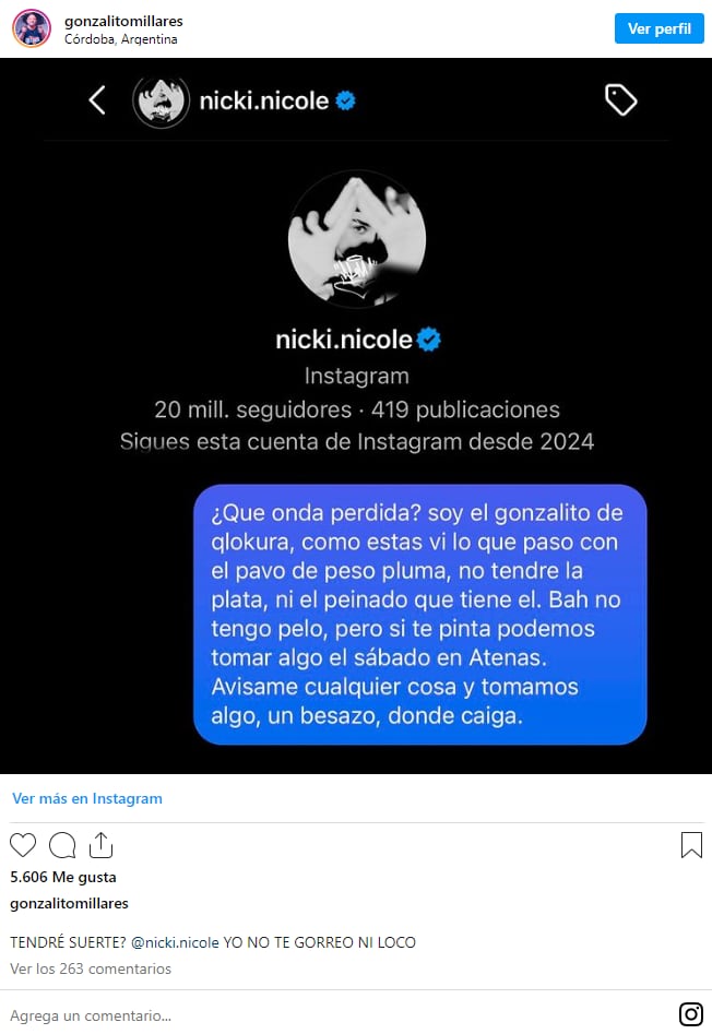 El mensaje que le envió Gonzalito a Nicki Nicole.