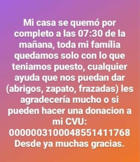 Juntan donaciones para la familia que perdió todo en un incendio en Puerto Iguazú.