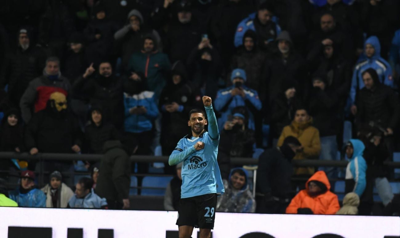 Franco Jara metió el 2-1 a favor de Belgrano, ante Riestra por la Liga Profesional. (Facundo Luque / La Voz)