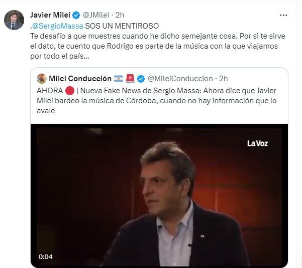 Milei le respondió a Massa.