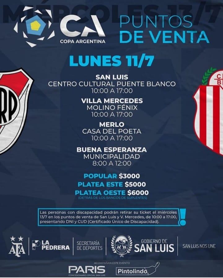 Entradas. Puntos de venta River vs Barracas Central