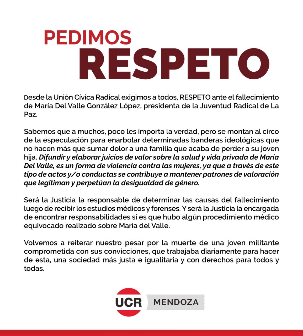 Comunicado UCR por María del Valle González.