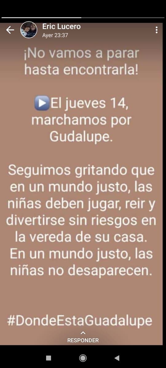 Posteo del papá de Guadalupe por los 4 meses de su desaparición