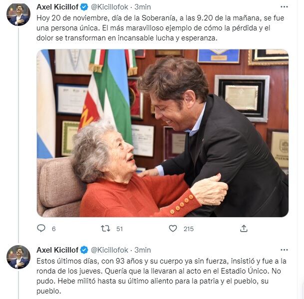 La despedida de Axel Kicillof a Hebe de Bonafini