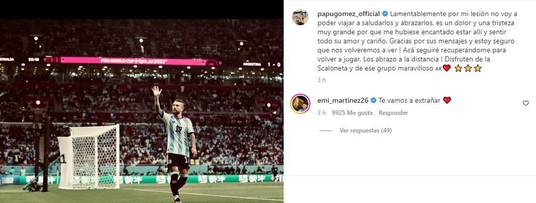 El mensaje del "Papu" en Instagram.