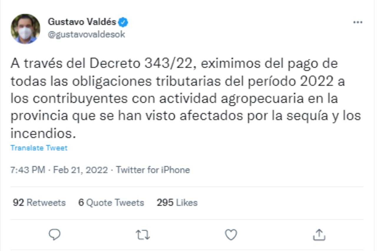 El Gobernador de Corrientes anunció que se eximirá de impuestos a los productores afectados por la sequía.