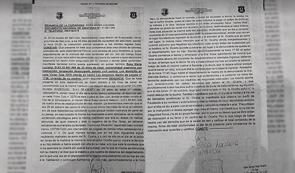 Denuncias realizadas a la Policía de San Luis de Luciana Sosa.