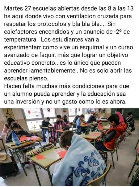 El docente reclamó por el dictado de clases con temperaturas bajo cero y las ventanas abiertas.