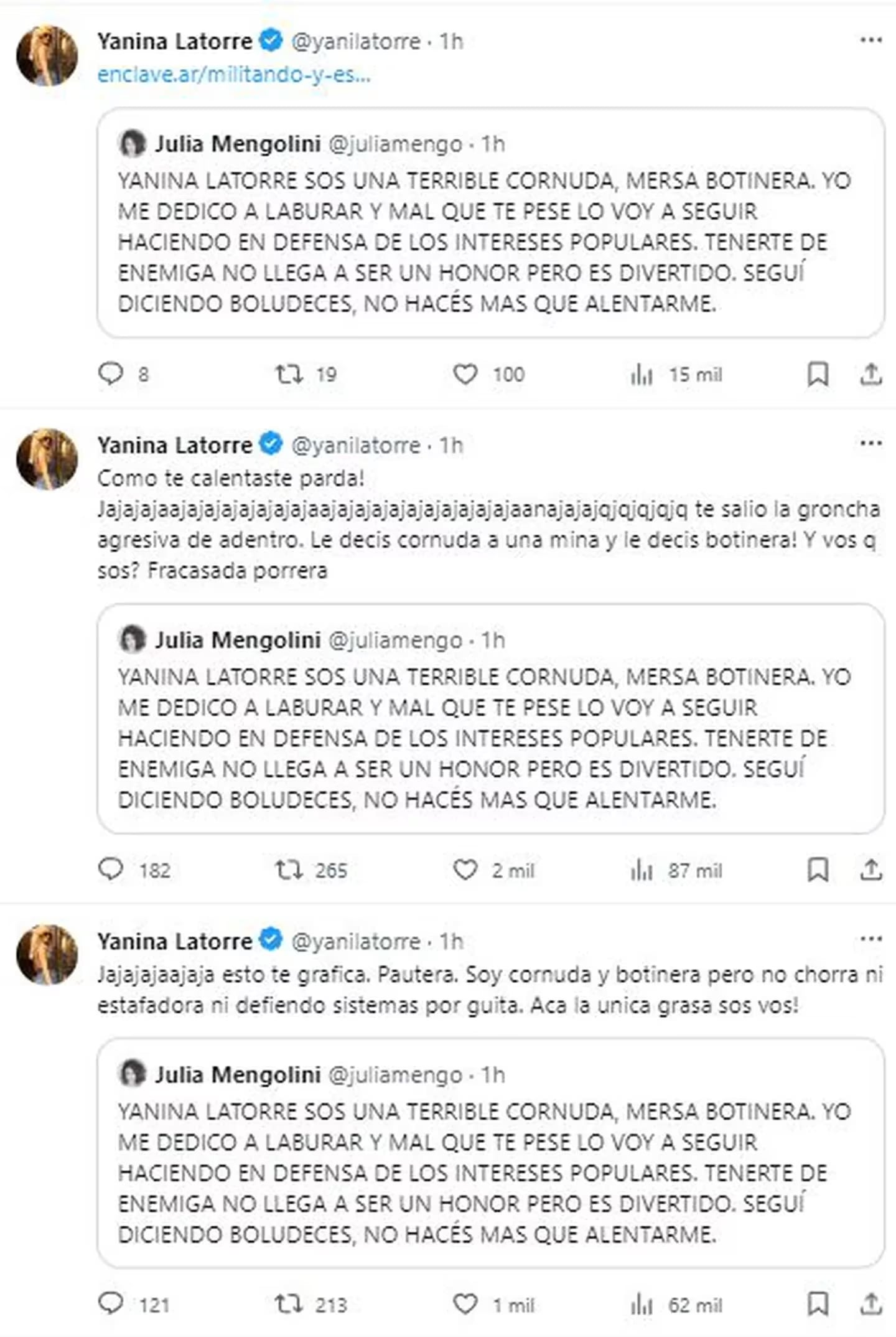 Yanina Latorre apuntó contra Julia Mengolini