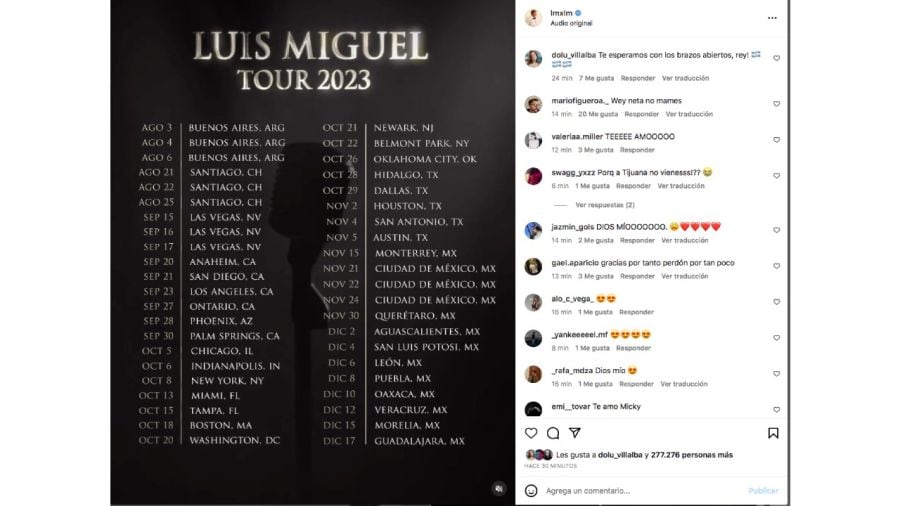 Luis Miguel anunció su gira, que comienza en Buenos Aires