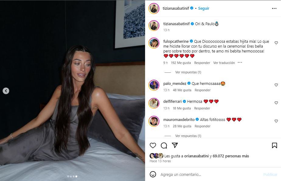 Tiziana Sabatini deslumbró con su look de dama de honor en el casamiento de Oriana y Paulo Dybala