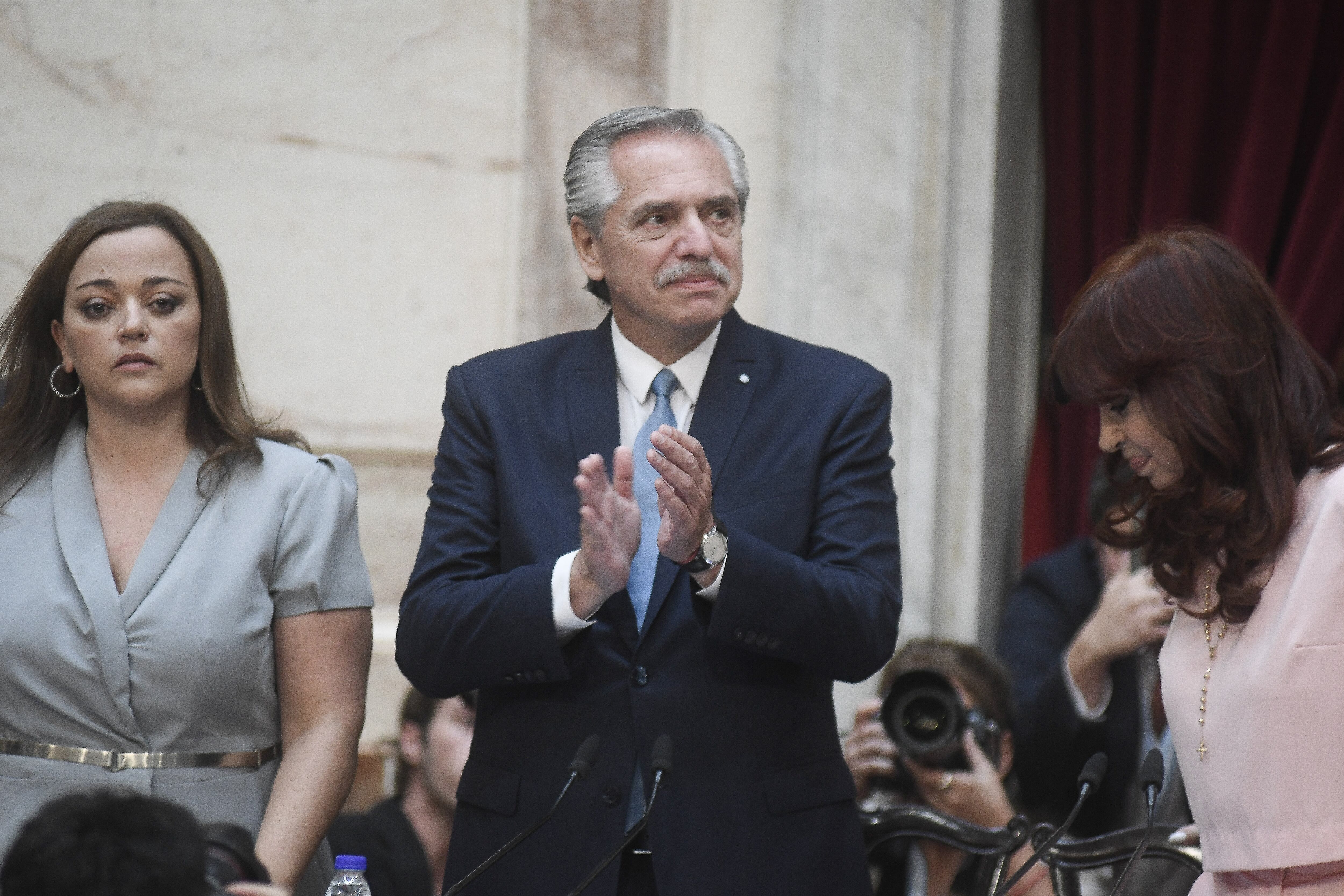 Alberto Fernández durante la apertura legislativa del Congreso, junto a Cristina Kirchner. Foto: Federico López Claro.