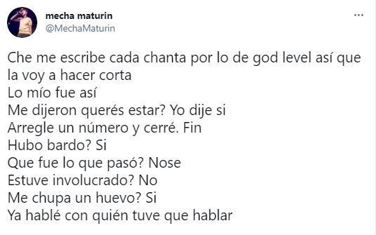 La respuesta de Mecha por la ausencia de Cacha en God Level Grand Slam 2021. (Twitter)