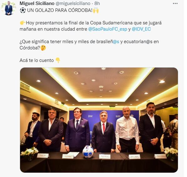 El intendente Martín Llaryora, Oscar Pichi Campana y Miguel Siciliano, le dieron la bienvenida a la final de la Copa.