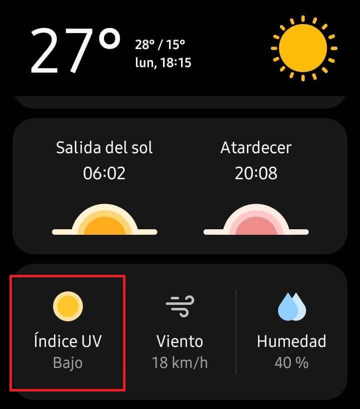 Así se ve el índice UV en nuestro celular