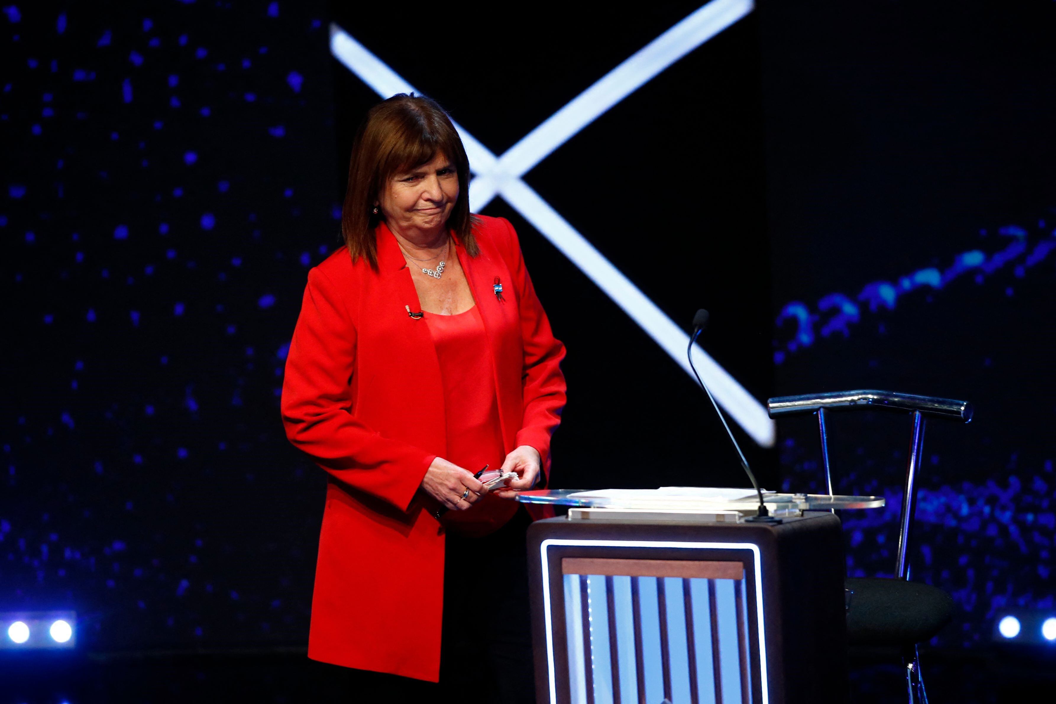 La candidata de Juntos por el Cambio, Patricia Bullrich, en el segundo debate presidencial (Foto: Clarín)