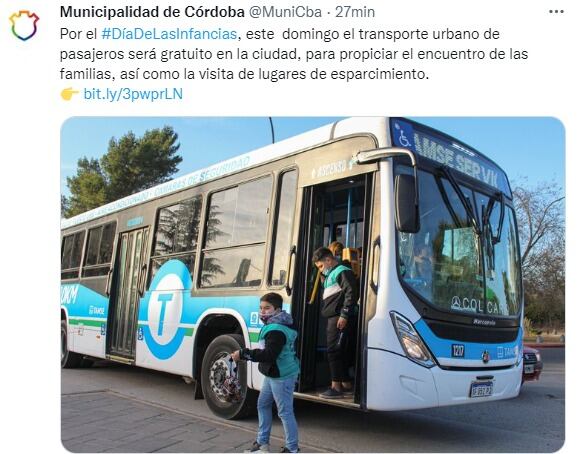 Los colectivos en Córdoba circularán con boleto gratuito este domingo.