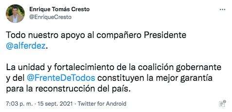 El apoyo que recibió Alberto Fernández por Twitter.