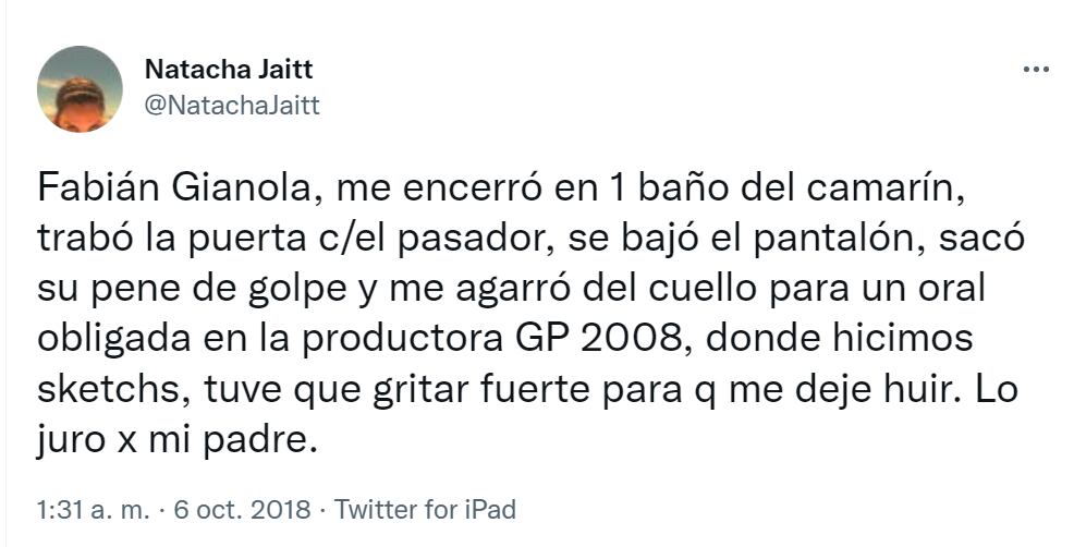 Los tweets de Natacha Jaitt. (Foto: Captura de Twitter)