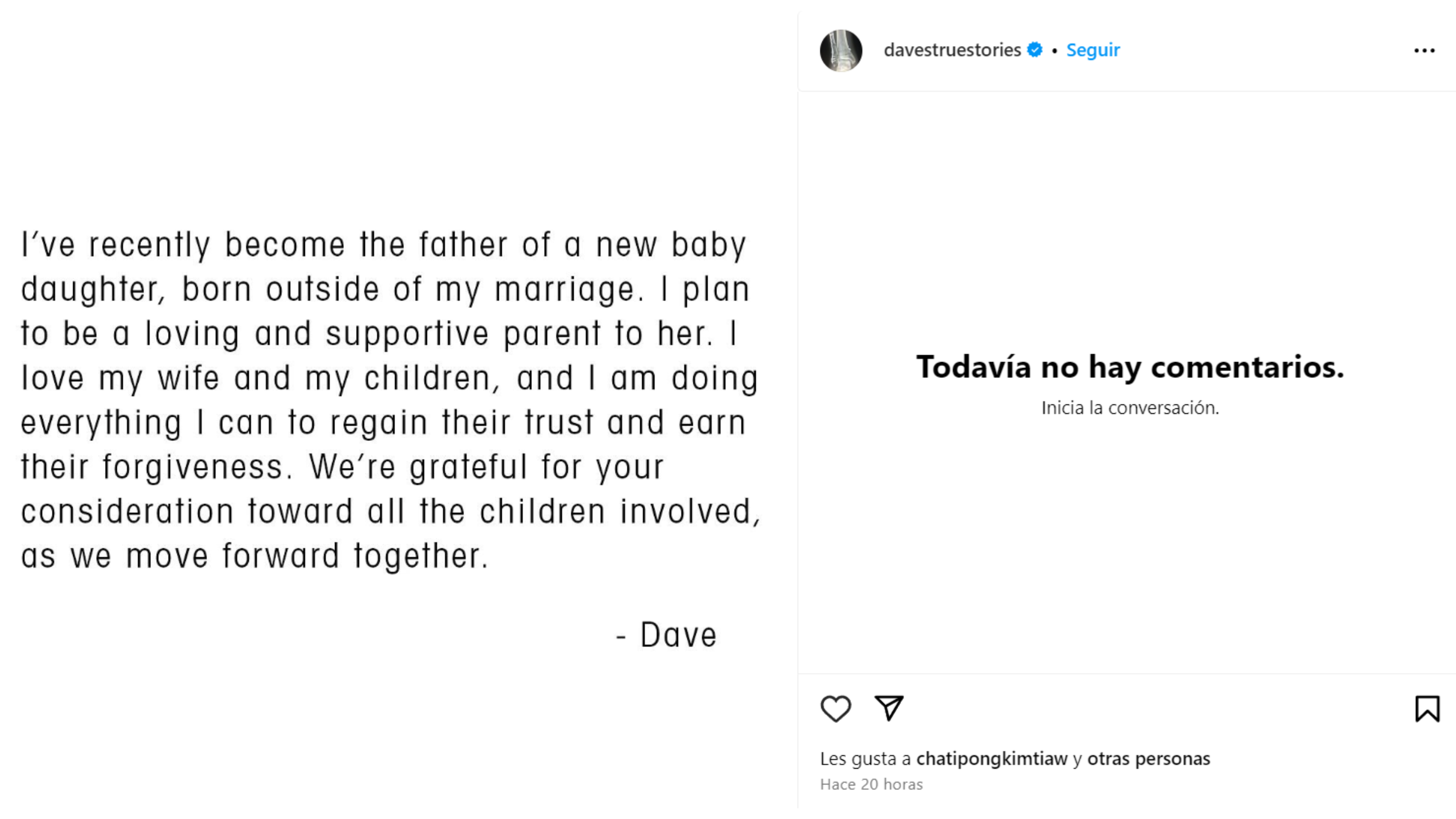 El comunicado de Dave en las redes sociales.