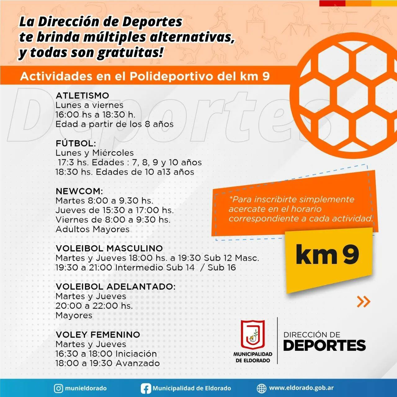 Se encuentran abiertas las inscripciones para actividades deportivas en Eldorado.