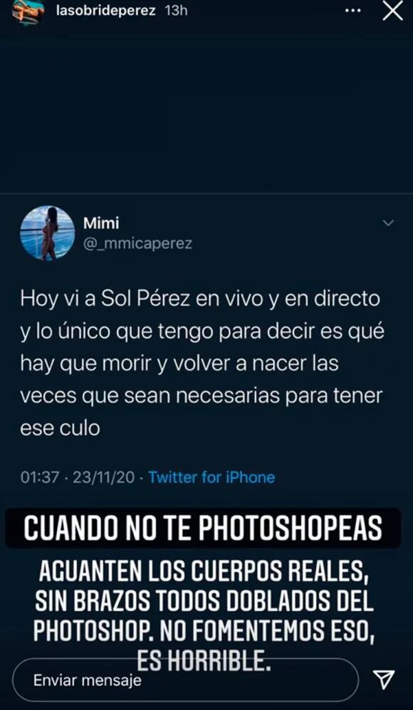 Sol Pérez contra el retoque de fotos