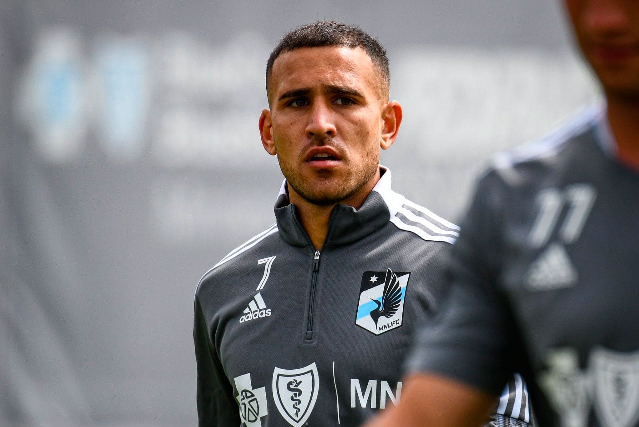 Franco Fragapane, ex Talleres, en el entrenamiento de su nuevo equipo, Minnesota en la MLS de Estados Unidos. (Prensa Minnesota)