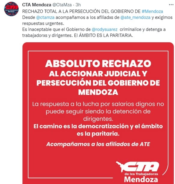 Comunicado de la CTA Mendoza.