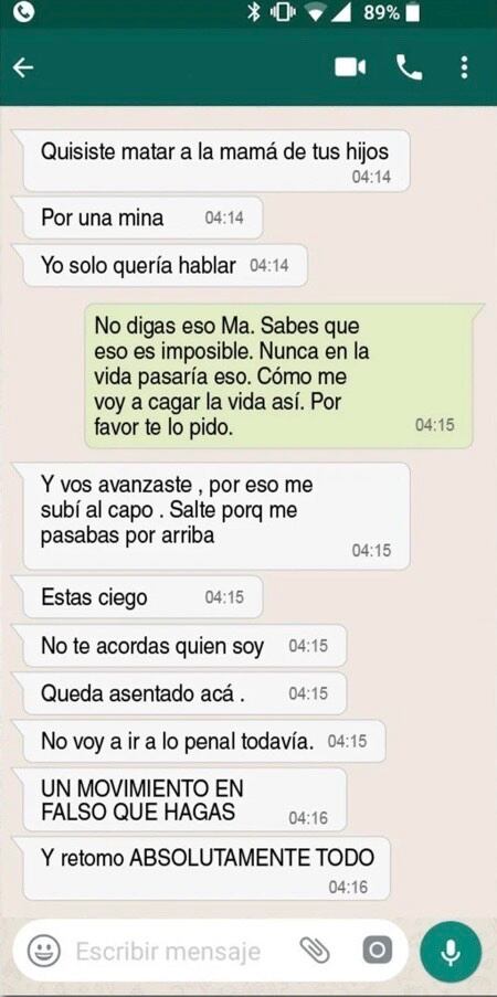 Captura del chat entre Eduardo Salvio y Magalí Aravena.