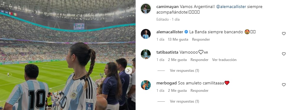 El festejo de Camila y la respuesta de Mac Allister tras la victoria contra México.