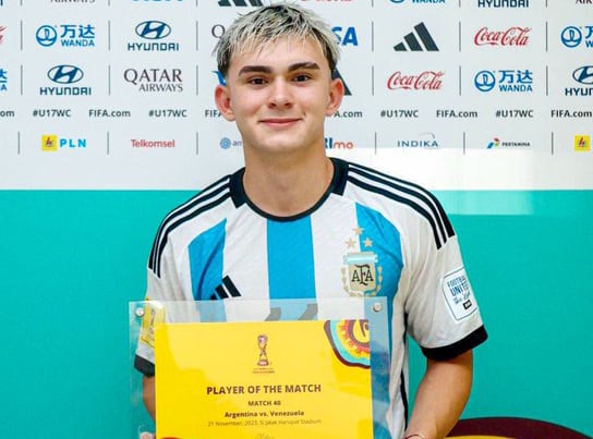 Santiago López, delantero cordobés que brilla en el Mundial Sub 17. (Prensa AFA).