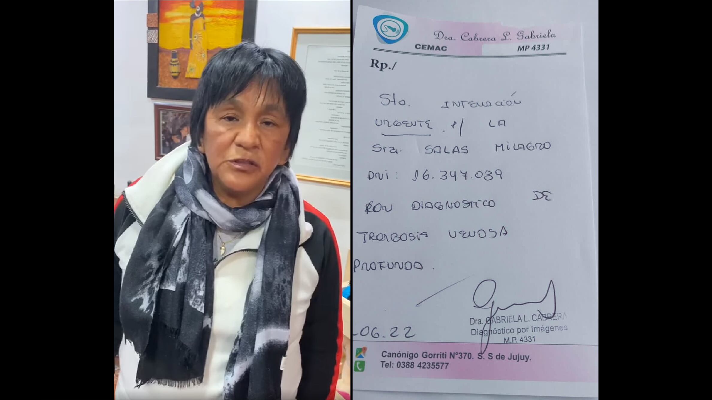 La última imagen hecha pública de la dirigente Milagro Sala y la orden que fue emitida para su internación.